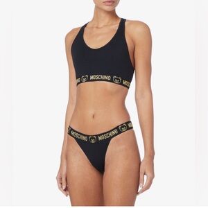 Moschino Black and Gold Sports Bra and Brief Set